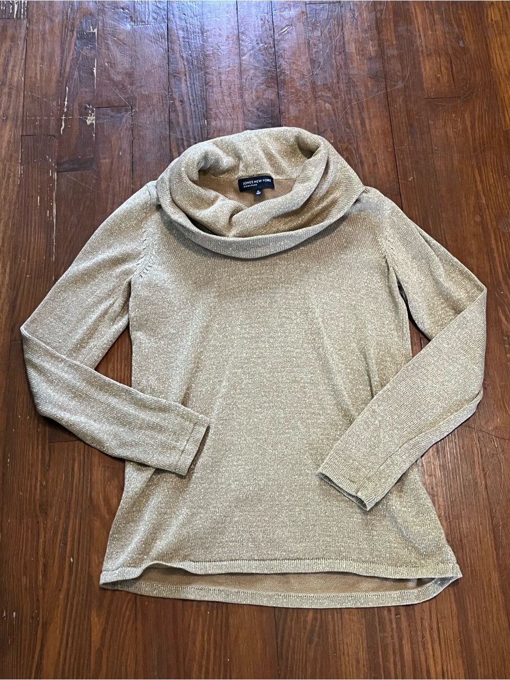 Jones New York Metallic Taupe Cowl Neck Sweater